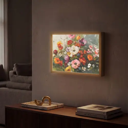 Vrolijk boeket - Dynamisch - Subtiele kleurspatten Light Box met batterij (Wandlamp) middel -sfeer1