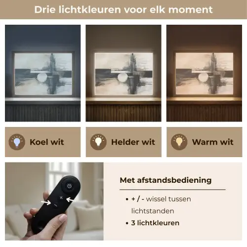 Abstract - Zwart wit - Verf - Modern Light Box met batterij (Wandlamp) middel -USP_lichtkleurNL