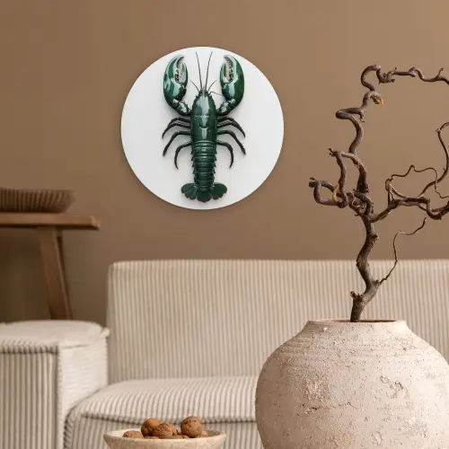 Kreeft - Glossier - Groen - Wit Wandcirkel kunststof plaat 5mm dik klein -sfeer1