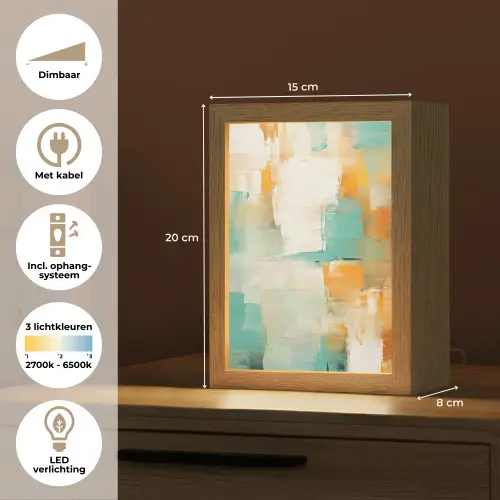 Kunst - Abstract - Blauw - Wit Light Box met kabel (Tafellamp) klein -USP_NL