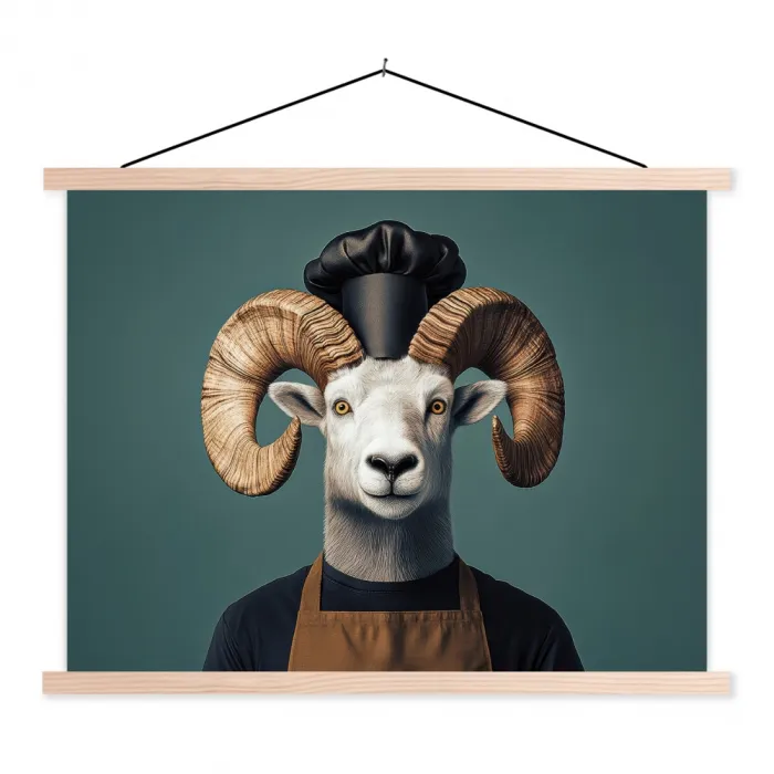 Geit - Hoorns - Kokskleding textielposter latten blank klein -3d