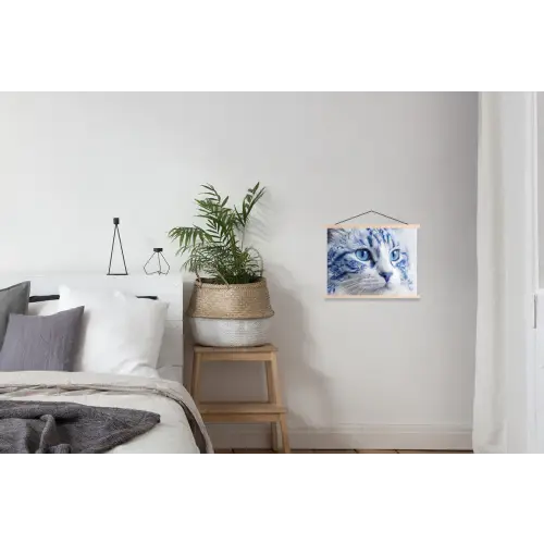 Kat - Patroon - Blauw textielposter latten blank klein -woonkamer