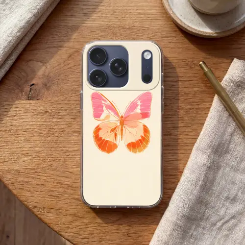 Oranje - Vlinder - Minimalistisch Telefoonhoesje iPhone 17 Pro klein -sfeer1