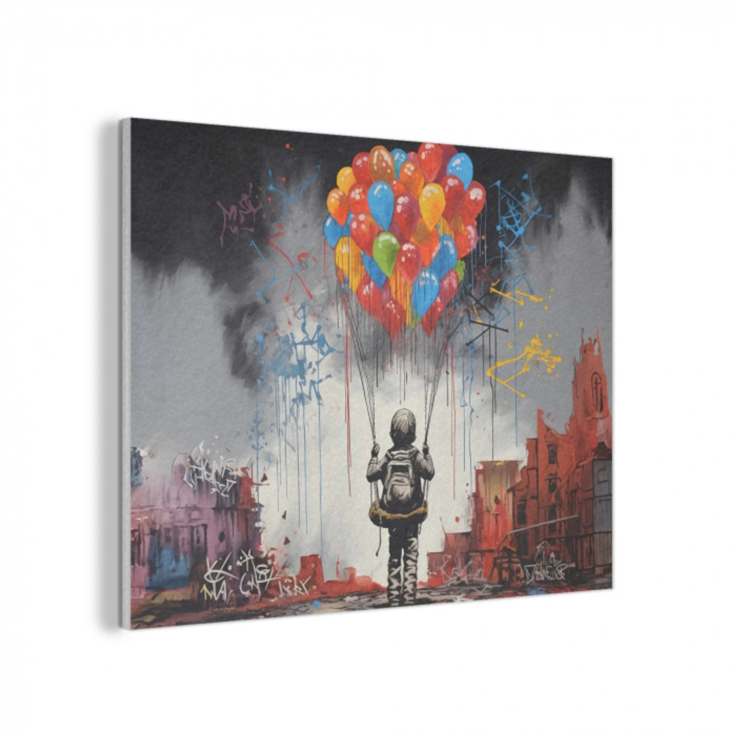 Jongen - Ballonnen - Gebouwen - Kunst PET vilt klein -3d