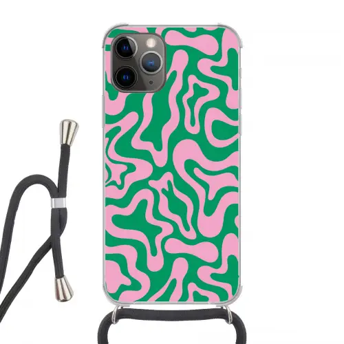 Abstract - Patroon - Groen - Roze - Kleurrijk Hoesje iPhone 12 Pro met koord klein -3d