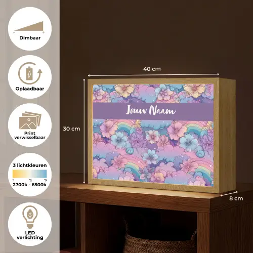 Regenbogen - Bloemen - Kleurrijk - Wolken Light Box met batterij (Wandlamp kind) middel -USP_websiteoverzichtNL