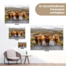 Schotse Hooglanders - Weg - Landschap - Kudde tuinposter los doek klein -Xsfeer9_DE