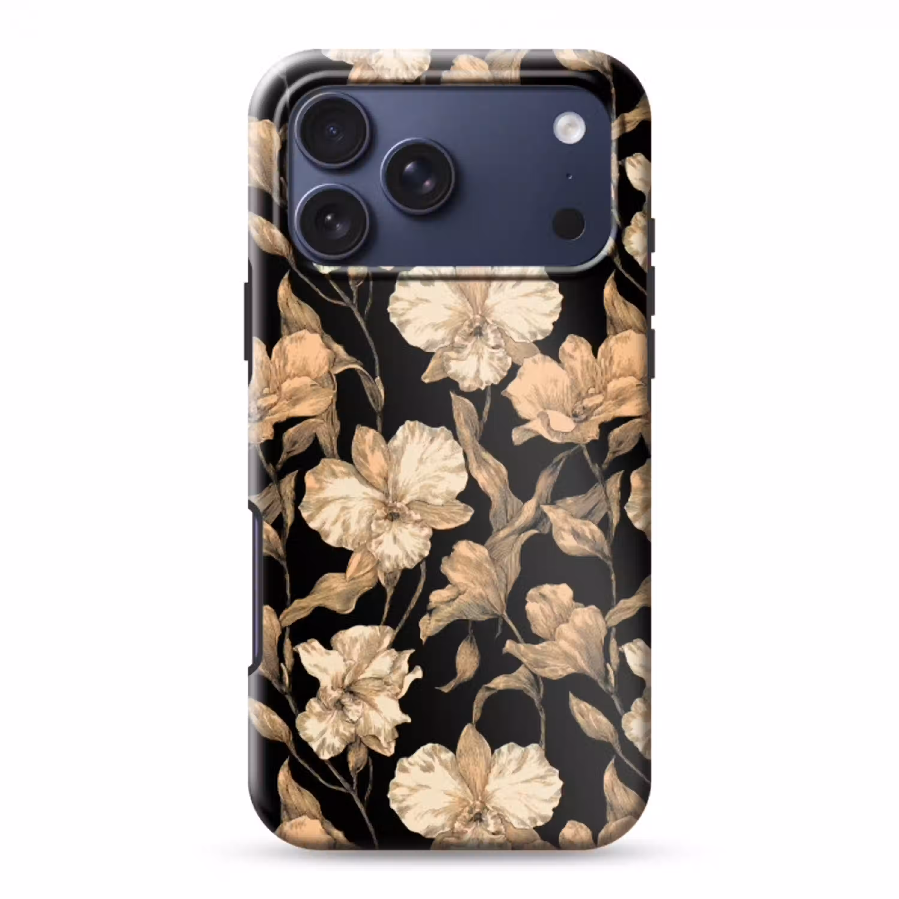 Orchideeën - Lijntekening - Patroon - Beige - Zwart Toughcase MagSafe Apple iPhone 17 Pro Max klein 1019 -3d
