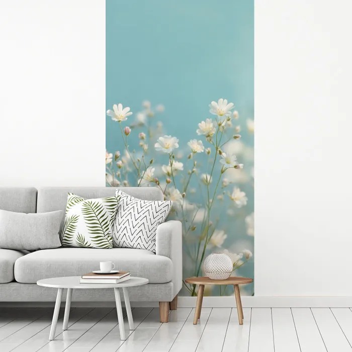 Stengels - Bloemen - Lucht - Wit fotobehang vinyl groot -woonkamer