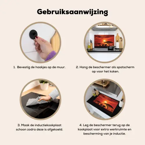 Savanne - Olifanten - Zonsondergang Inductie beschemer met haakjes klein -ky-gebruik-nl