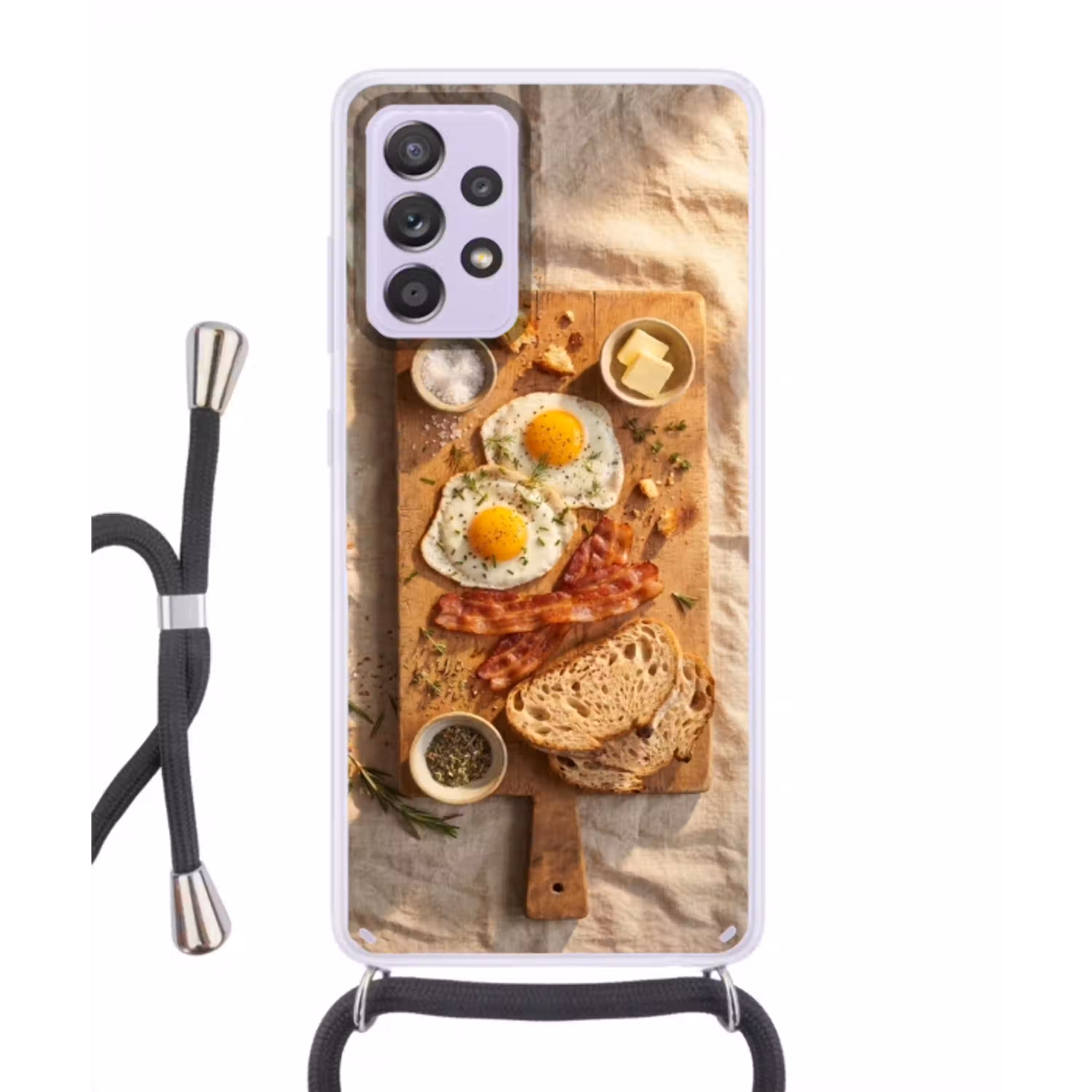 Eten - Ontbijt - Hout - Rustiek - Geel Hoesje Samsung Galaxy A52 5G met koord klein -3d