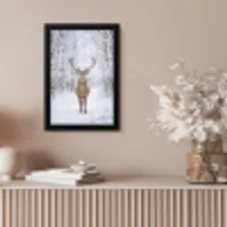 Hert - Winter - Bos - Natuur - Wit fotolijst zwart zonder passe partout klein -sfeer5