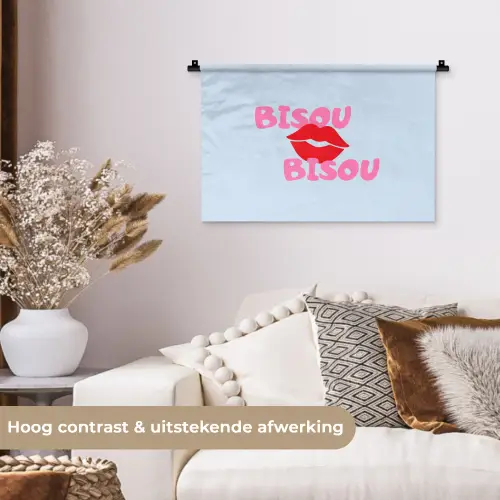 Lippen - Bisou - Blauw Wandkleed katoen klein -sfeer1