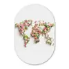 Wereldkaart - Bloemen - Subtiel Wandcirkel Ovaal Glas middel -3d