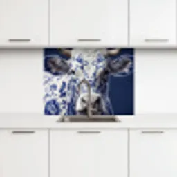 Koe - Delfts - Blauw - Artistiek keuken achterwand 2 middel -3d