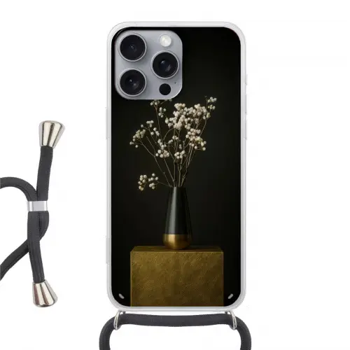 Bloembollen - Wit - Vaas - Minimalistisch Hoesje iPhone 16 Pro Max met koord klein -3d