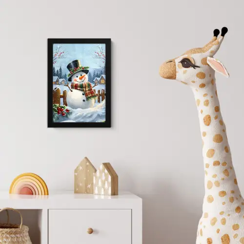 Sneeuwpop - Winterdorp - Kleurrijk fotolijst zwart zonder passe partout klein -usfeer4_kinderkamer