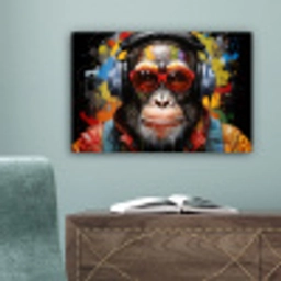 Chimpansee - Aap - dieren - Graffiti - Bril - Koptelefoon - Kleuren canvas 2cm klein -sfeer4