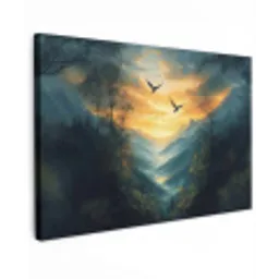 Vogels - Zon - Bomen - Groen Tuinposter op houten frame 2 cm dik klein -3d