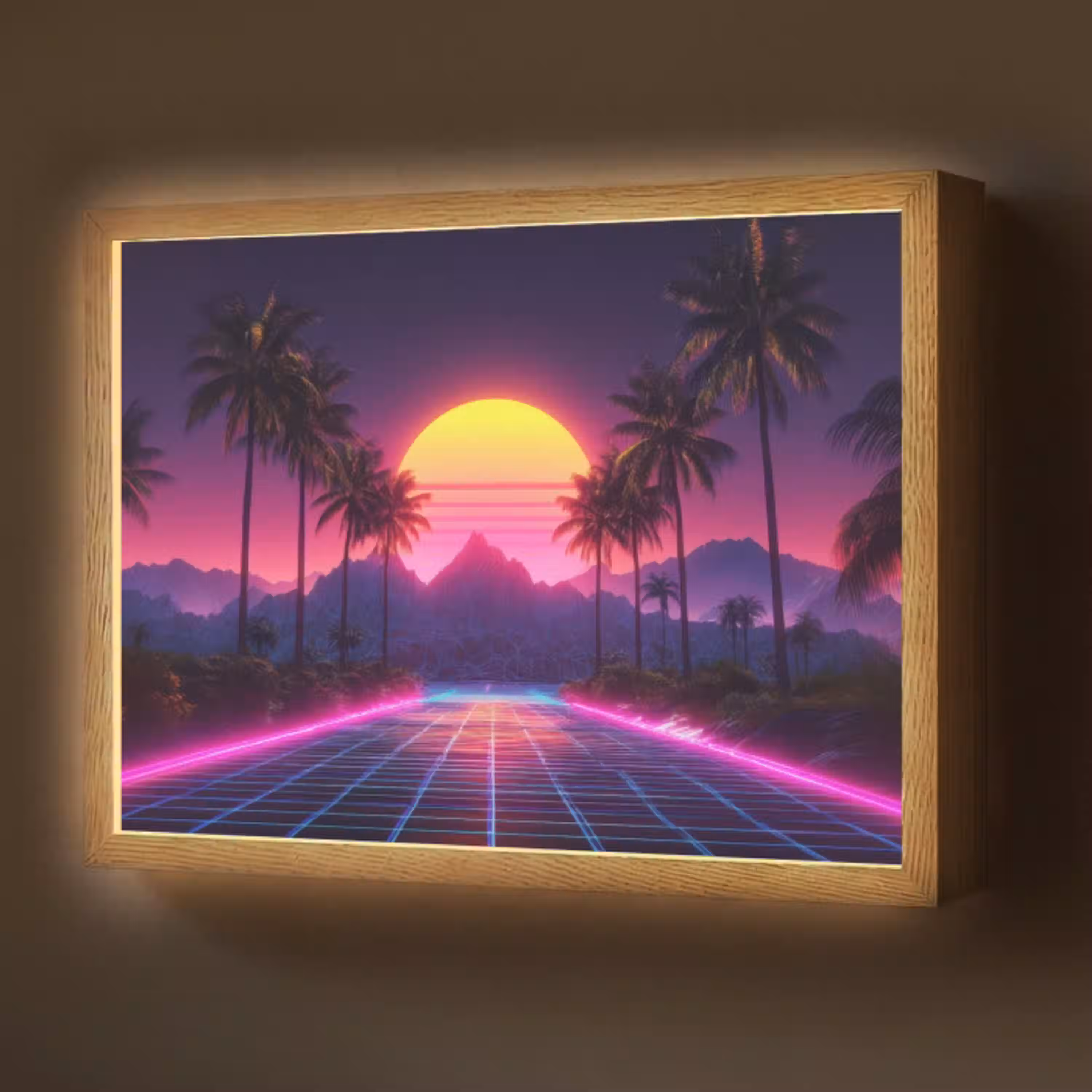 Horizon - Palmbomen - Bergen - Geel Light Box met batterij (Wandlamp) middel -z3d_website
