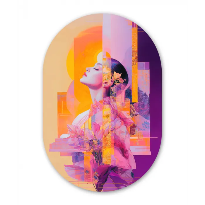 Abstract - Portret - Vrouw - Kleurrijk Wandcirkel Ovaal Glas middel -3d