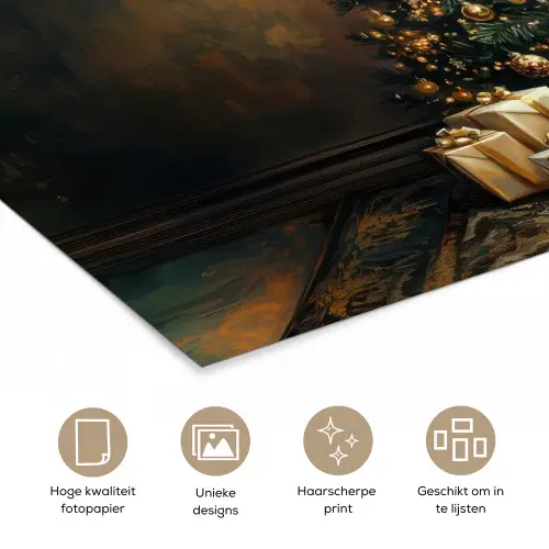Kerstboom - Cadeaus - Goud poster papier klein -closeup_NL