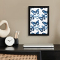 Blauw - Vlinders - Bloemen - Wit fotolijst zwart zonder passe partout klein 224 -sfeer1