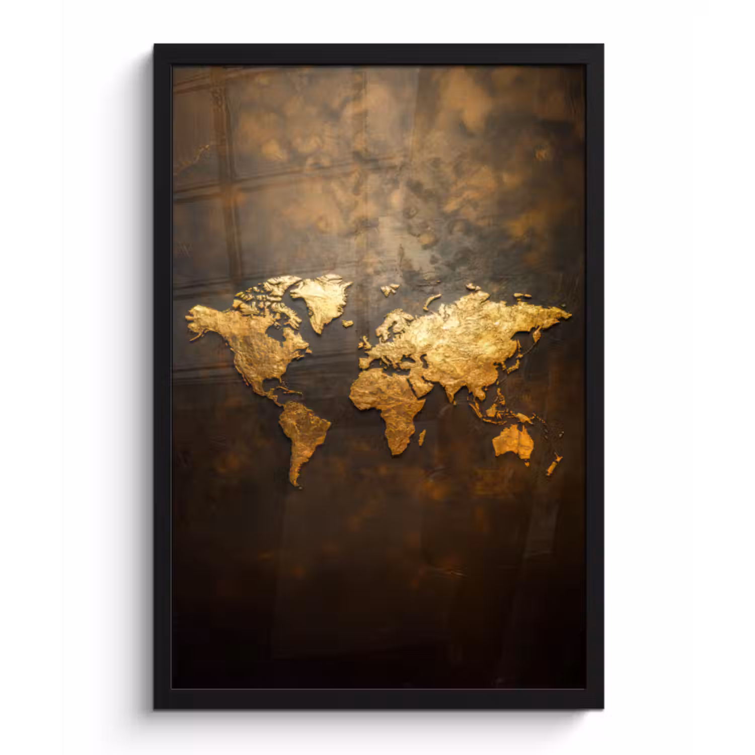 Poster met lijst - Wereldkaart - Goud - Roest