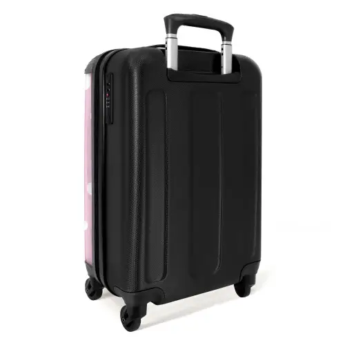 Roze achtergrond met witte stippen NBS - Handbagage koffer - Unisex middel -achterkant