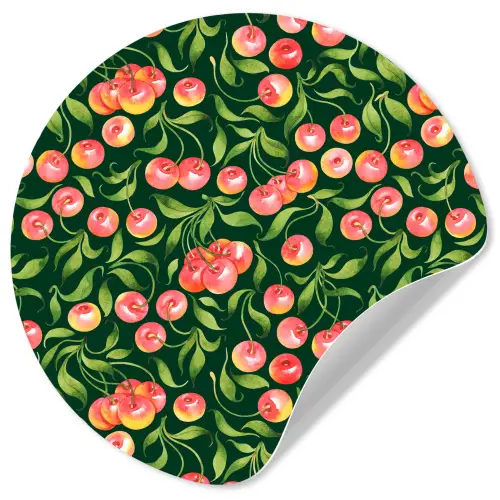 Groen - Rood - Kersen - Bladeren Wandcirkel behangsticker klein 186 -3d