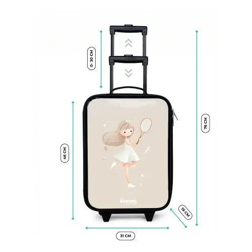 Meisje speelt tennis in beige kleuren Kinderkoffer - Zwart klein -productfoto_formaten