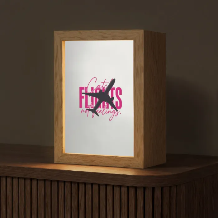 Catch flights not feelings - Vliegtuig - Roze Light Box met kabel (Tafellamp) klein -z3d_website