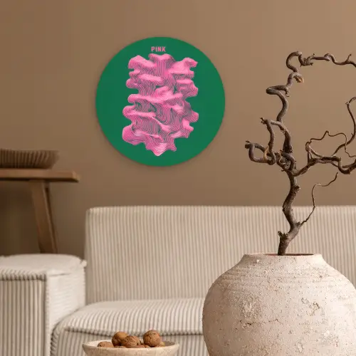Abstract - Pink - Lijnen - Groen Wandcirkel kunststof plaat 5mm dik klein -sfeer1