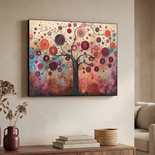 Boom - Paars - Abstract - Kunst Textielframe zwart klein -sfeer3