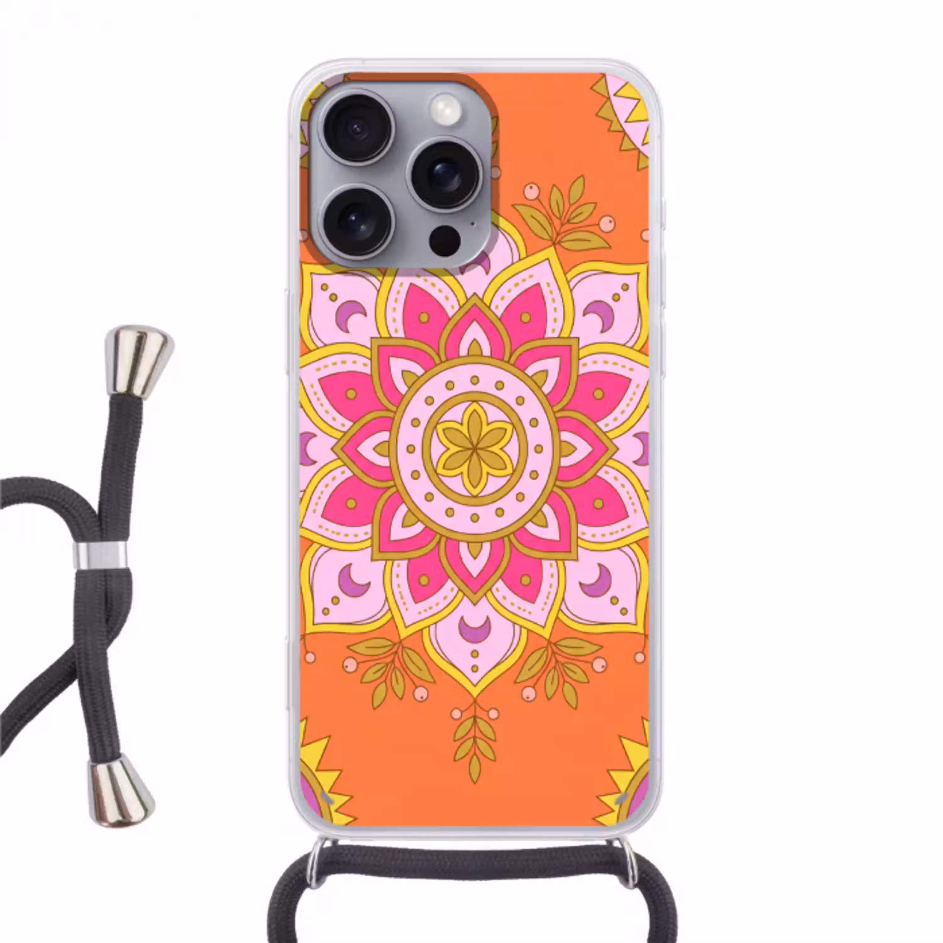 Patroon - Bloemmotief - Decoratie - Abstract - Roze Hoesje iPhone 16 Pro Max met koord klein -3d