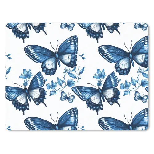 Blauw - Vlinders - Bloemen - Wit muismat rubber klein 262 -3d