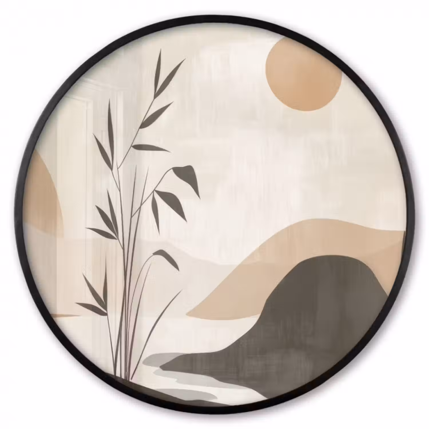Poster im Rahmen Rund - Japandi - Landschaft - Beige