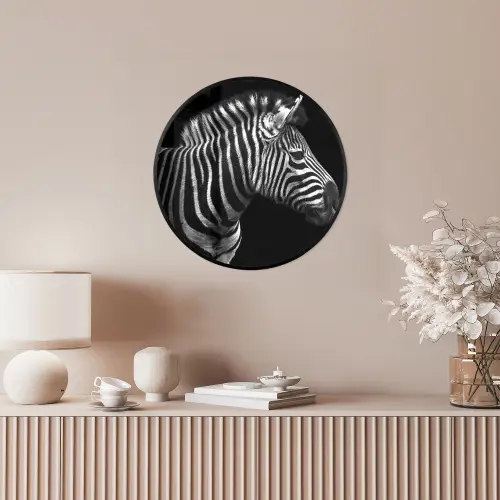 Zebra - Zwart - Wit - Portret - Dieren Fotolijst rond zonder passe partout klein -sfeer3