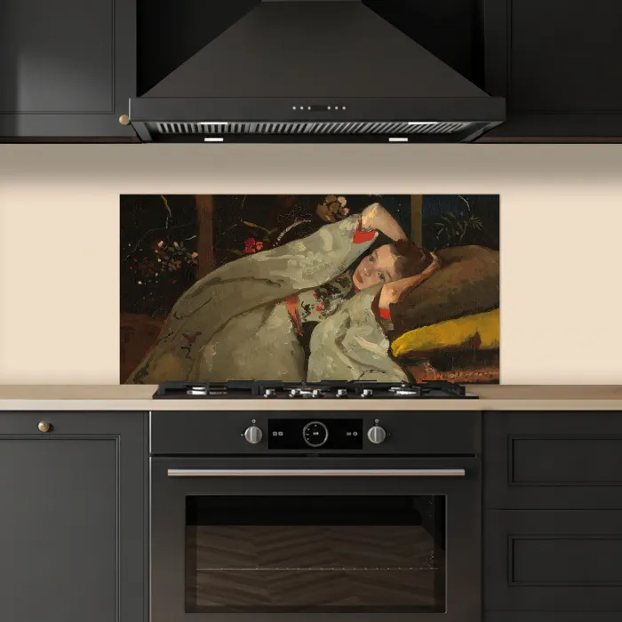 Meisje in witte kimono - Schilderij van George Hendrik Breitner keuken achterwand spatscherm middel -sfeer1