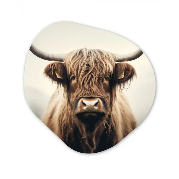 Schotse hooglander - Hoorns - Landschap Wandcirkel Organisch Forex 3mm klein -3d