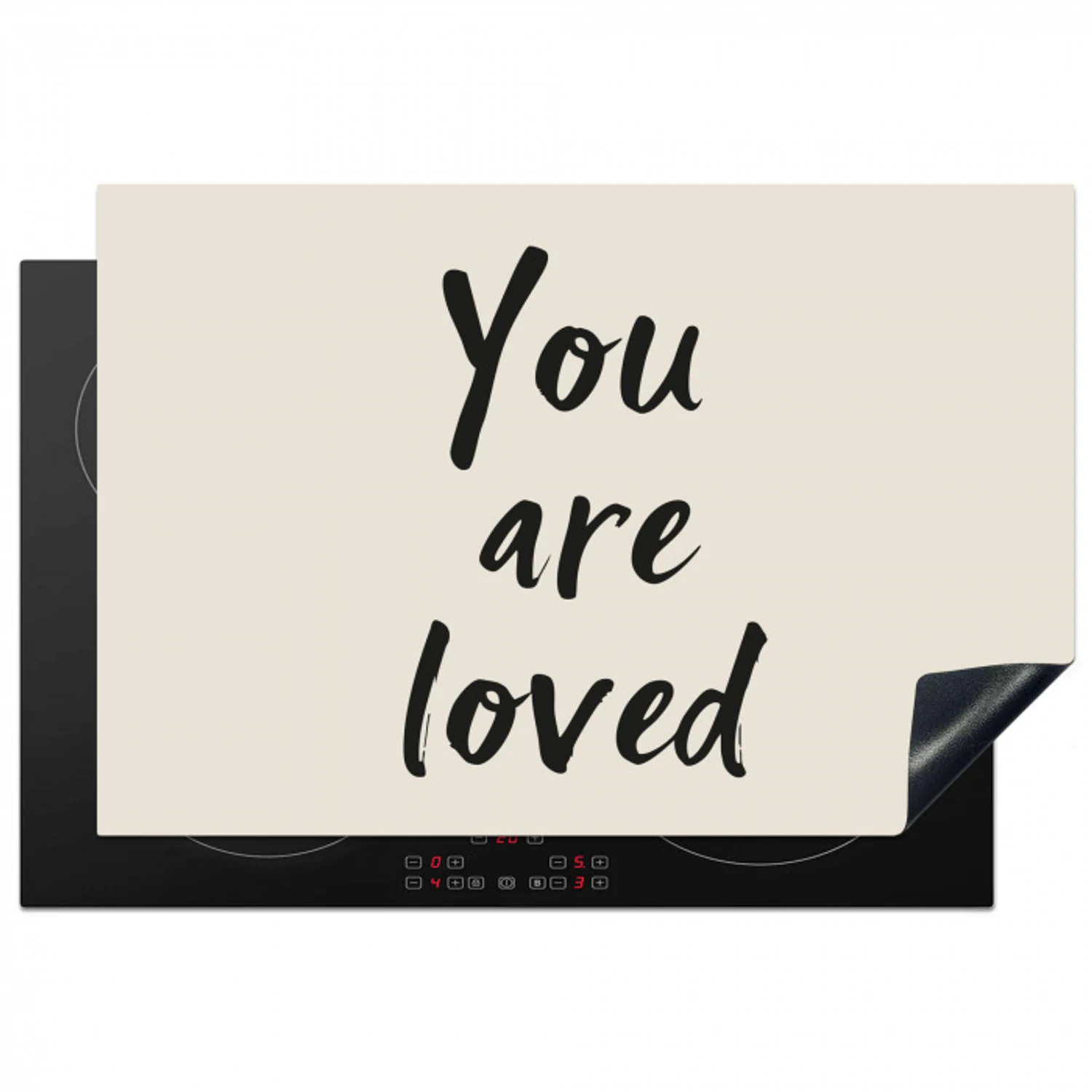 Minimalistisch - Beige - Love Inductie beschermer vinyl 3mm klein -3d