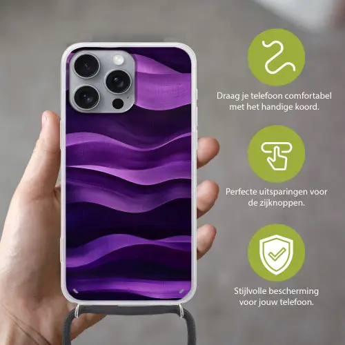 Golven - Abstract - Paars Hoesje iPhone 16 Pro Max met koord klein -sfeer2_NL