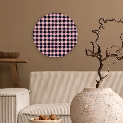 Plaid - Patroon - Roze - Zwart Wandcirkel kunststof plaat 5mm dik klein 188 -sfeer1