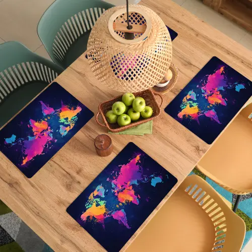 Wereldkaart - Kleurrijk - Graffiti Placemat vinyl groot -zzsfeer5_Kitchenyeah-website
