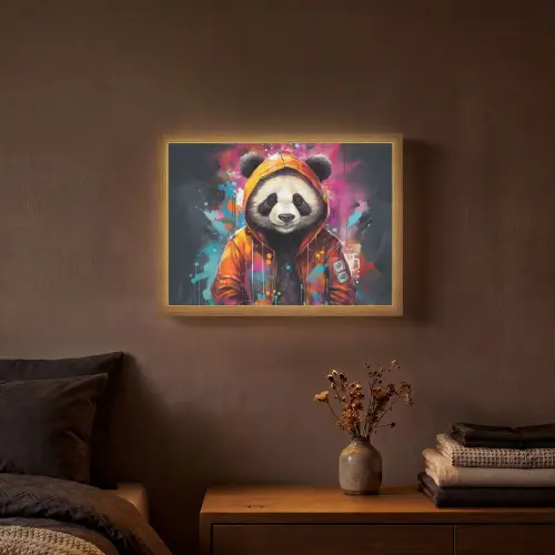 Panda - Jas - Graffiti - Oranje Light Box met batterij (Wandlamp) middel -sfeer4