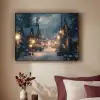 Winterdorp - Sneeuw - Donker Textielframe zwart klein -sfeer1