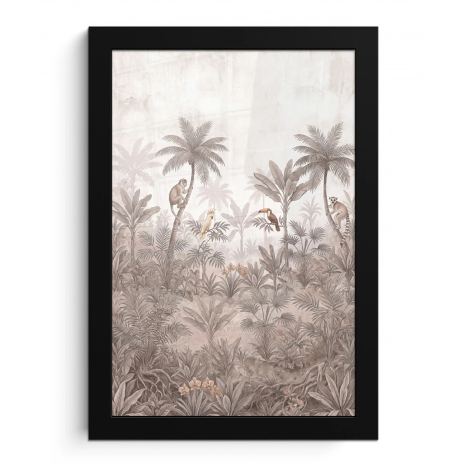 Jungle - Dieren - Palmbomen fotolijst zwart zonder passe partout klein -3d