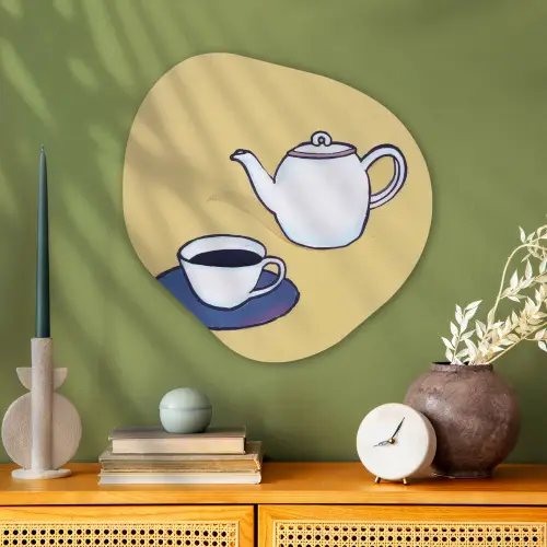 Theepot - Kopje - Beige - Illustratie Wandcirkel Organisch Plexiglas middel -sfeer2