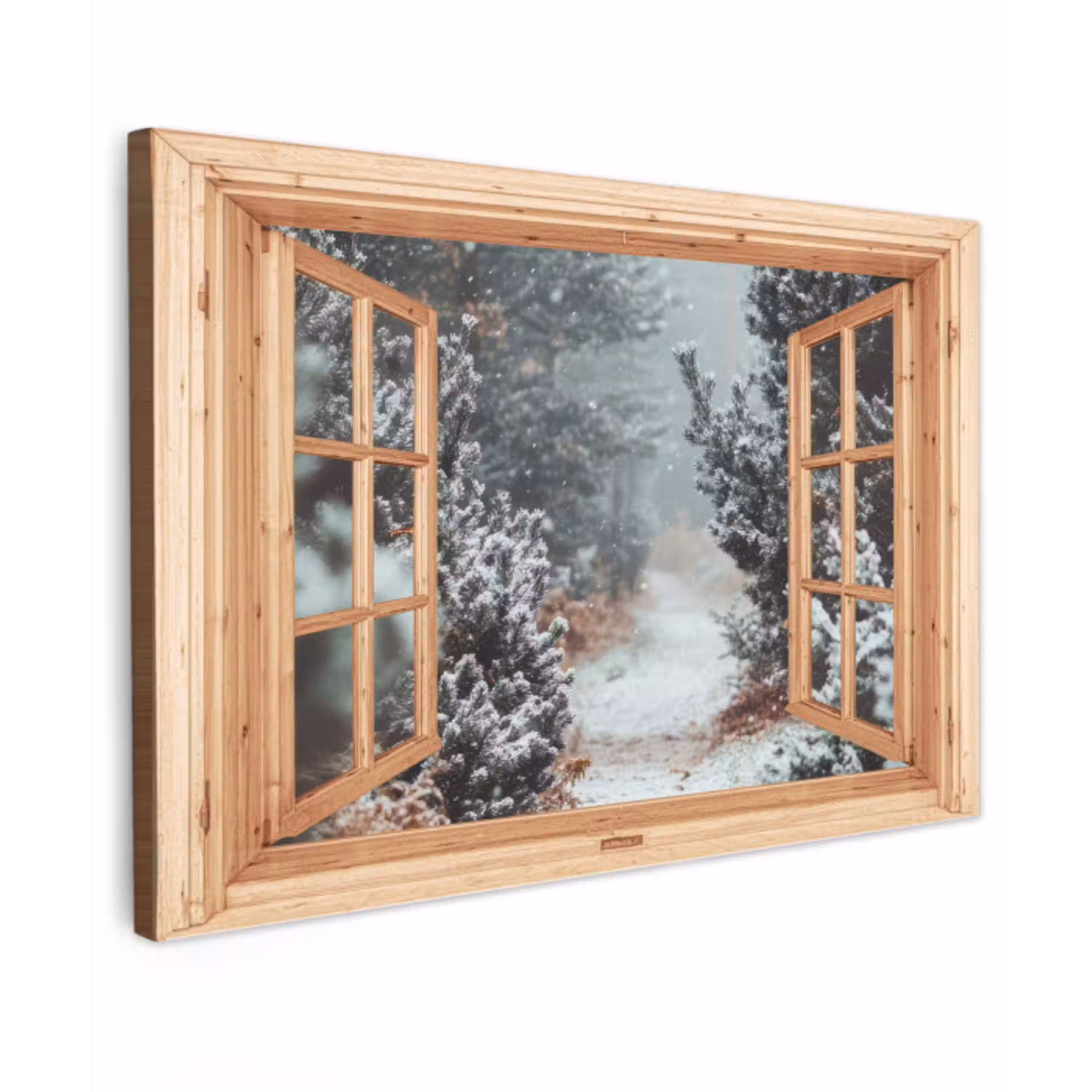 Bos - Winter - Bomen - Natuur - Pad - Doorkijk Tuinposter op houten frame 2 cm dik klein -3d