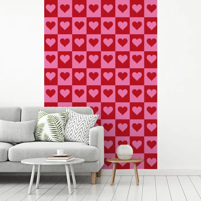 Rood - Roze - Schaakbord - Valentijn fotobehang vinyl groot -woonkamer